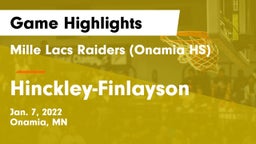 Mille Lacs Raiders (Onamia HS) vs Hinckley-Finlayson  Game Highlights - Jan. 7, 2022