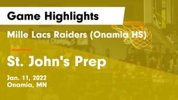 Mille Lacs Raiders (Onamia HS) vs St. John's Prep  Game Highlights - Jan. 11, 2022