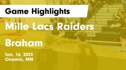 Mille Lacs Raiders vs Braham  Game Highlights - Jan. 16, 2023