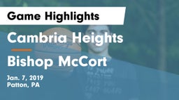 Cambria Heights  vs Bishop McCort  Game Highlights - Jan. 7, 2019