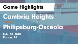Cambria Heights  vs Philipsburg-Osceola  Game Highlights - Feb. 18, 2020