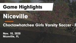 Niceville  vs Choctawhatchee  Girls Varsity Soccer - Ft. Walton Beach Game Highlights - Nov. 10, 2020