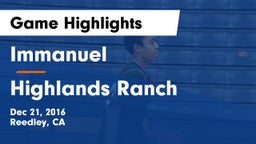 Immanuel  vs Highlands Ranch  Game Highlights - Dec 21, 2016