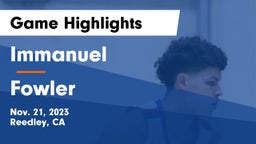 Immanuel  vs Fowler  Game Highlights - Nov. 21, 2023