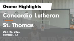 Concordia Lutheran  vs St. Thomas  Game Highlights - Dec. 29, 2023