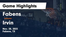 Fabens  vs Irvin  Game Highlights - Nov. 28, 2023