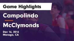 Campolindo  vs McClymonds  Game Highlights - Dec 16, 2016