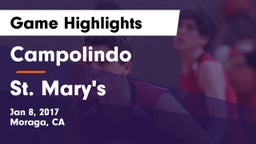 Campolindo  vs St. Mary's  Game Highlights - Jan 8, 2017