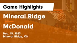 Mineral Ridge  vs McDonald  Game Highlights - Dec. 15, 2023