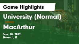 University (Normal)  vs MacArthur  Game Highlights - Jan. 18, 2022