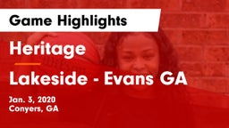 Heritage  vs Lakeside  - Evans GA Game Highlights - Jan. 3, 2020