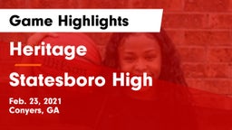 Heritage  vs Statesboro High Game Highlights - Feb. 23, 2021