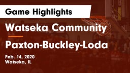 Watseka Community  vs Paxton-Buckley-Loda  Game Highlights - Feb. 14, 2020