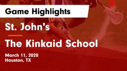 St. John's  vs The Kinkaid School Game Highlights - March 11, 2020
