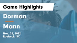 Dorman  vs Mann  Game Highlights - Nov. 22, 2022