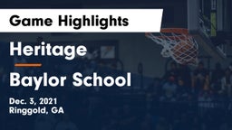 Heritage  vs Baylor School Game Highlights - Dec. 3, 2021