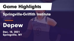 Springville-Griffith Institute  vs Depew  Game Highlights - Dec. 18, 2021