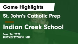 St. John's Catholic Prep  vs Indian Creek School Game Highlights - Jan. 26, 2022