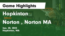 Hopkinton  vs Norton , Norton MA Game Highlights - Jan. 20, 2023