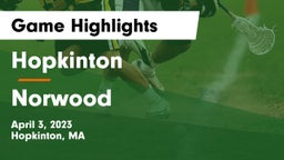 Hopkinton  vs Norwood  Game Highlights - April 3, 2023
