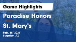 Paradise Honors  vs St. Mary's  Game Highlights - Feb. 18, 2021