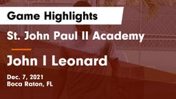 St. John Paul II Academy vs John I Leonard  Game Highlights - Dec. 7, 2021