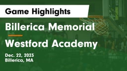 Billerica Memorial  vs Westford Academy  Game Highlights - Dec. 22, 2023