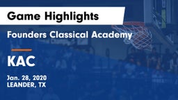 Founders Classical Academy vs KAC Game Highlights - Jan. 28, 2020