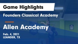 Founders Classical Academy vs Allen Academy Game Highlights - Feb. 4, 2021