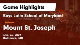 Boys Latin School of Maryland vs Mount St. Joseph  Game Highlights - Jan. 26, 2022