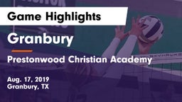 Granbury  vs Prestonwood Christian Academy Game Highlights - Aug. 17, 2019