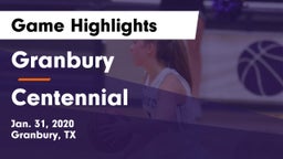 Granbury  vs Centennial  Game Highlights - Jan. 31, 2020