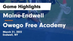 Maine-Endwell  vs Owego Free Academy  Game Highlights - March 31, 2022