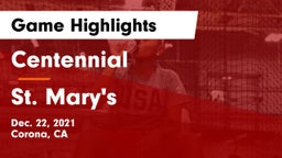 Centennial  vs St. Mary's  Game Highlights - Dec. 22, 2021