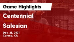 Centennial  vs Salesian  Game Highlights - Dec. 28, 2021