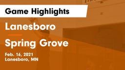 Lanesboro  vs Spring Grove  Game Highlights - Feb. 16, 2021