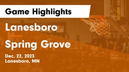 Lanesboro  vs Spring Grove  Game Highlights - Dec. 22, 2023