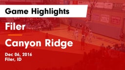 Filer  vs Canyon Ridge  Game Highlights - Dec 06, 2016