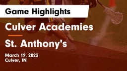 Culver Academies vs St. Anthony's  Game Highlights - March 19, 2023