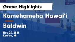 Kamehameha Hawai'i  vs Baldwin Game Highlights - Nov 25, 2016