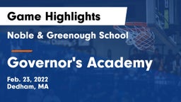 Noble & Greenough School vs Governor's Academy  Game Highlights - Feb. 23, 2022