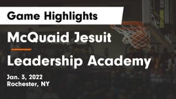 McQuaid Jesuit  vs Leadership Academy Game Highlights - Jan. 3, 2022