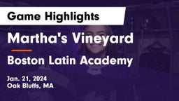Martha's Vineyard  vs Boston Latin Academy  Game Highlights - Jan. 21, 2024