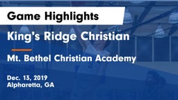 King's Ridge Christian  vs Mt. Bethel Christian Academy Game Highlights - Dec. 13, 2019