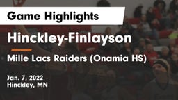 Hinckley-Finlayson  vs Mille Lacs Raiders (Onamia HS) Game Highlights - Jan. 7, 2022