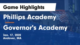 Phillips Academy vs Governor's Academy  Game Highlights - Jan. 17, 2020