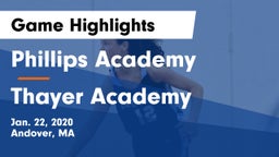 Phillips Academy vs Thayer Academy  Game Highlights - Jan. 22, 2020