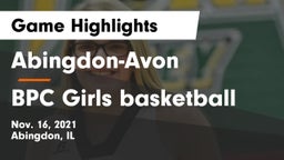 Abingdon-Avon  vs BPC Girls basketball Game Highlights - Nov. 16, 2021