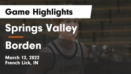 Springs Valley  vs Borden  Game Highlights - March 12, 2022