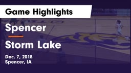 Spencer  vs Storm Lake  Game Highlights - Dec. 7, 2018